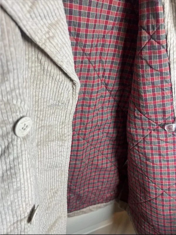 Vintage Replay And Sons Corduroy Pea Coat Beige/plaid Lining Size 6 Military - Image 4