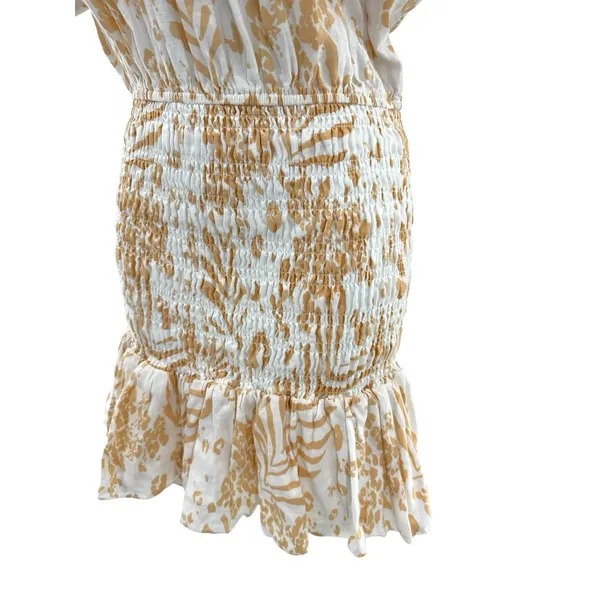 SABO LUXE Camari Linen Dress Smocked Patterned Ruffle Hem‎ White Beige Women's S - Image 7