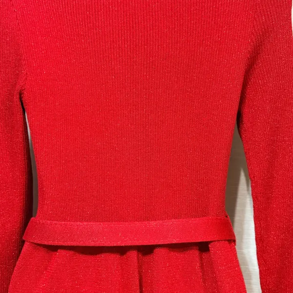 Free People Red Metallic Lurex Mock Neck Belted Ribbed Sweater Mini Dress Small - Image 6