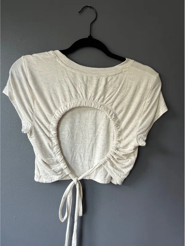 Aerie Cream Crop Top with Cut Out Back Tie Detail - Image 2