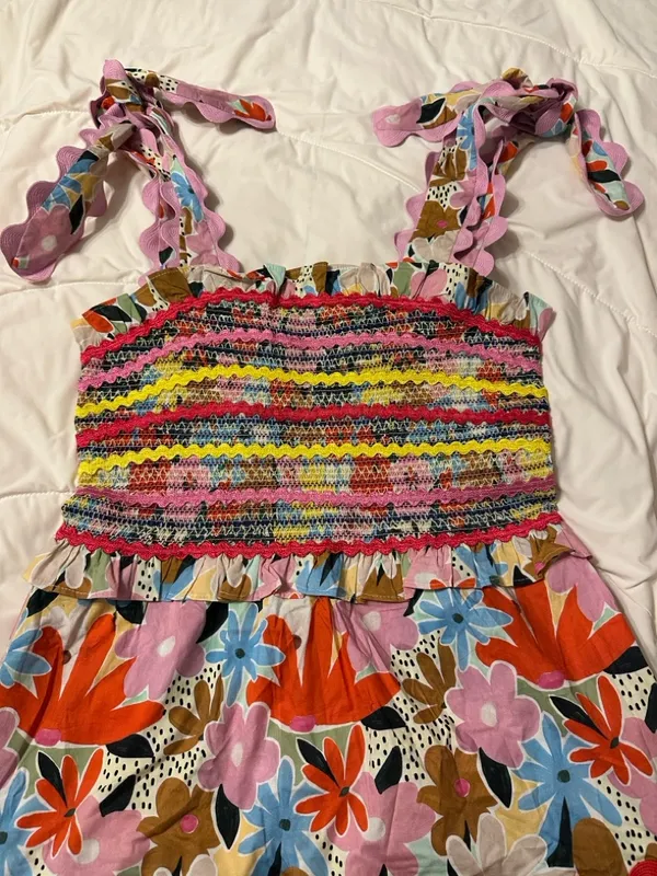 CeliaB Nilsa Multicolor Floral Smocked Midi Dress w/ Tie Straps - NWT - Size L - Image 6