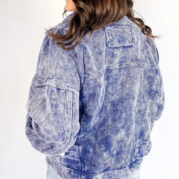 POL Women’s Corduroy Denim Button Down Trucker Jacket in Vintage Wash Blue M - Image 2