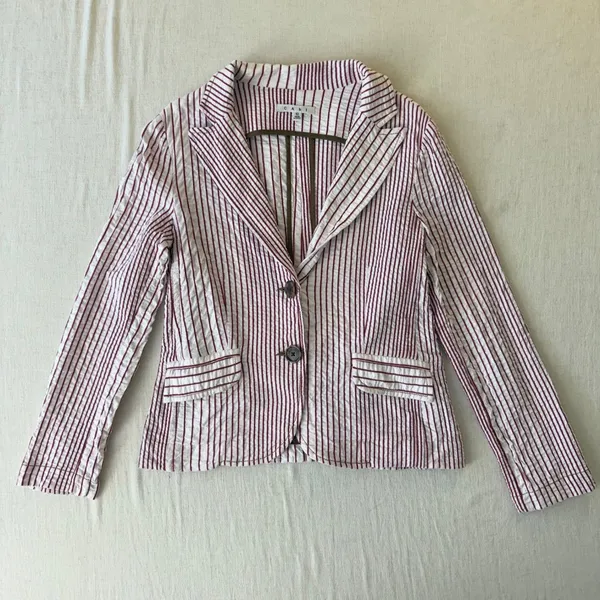 Cabi Captain's Seersucker Striped 2-Button Blazer Womens 10 Red White - Image 4