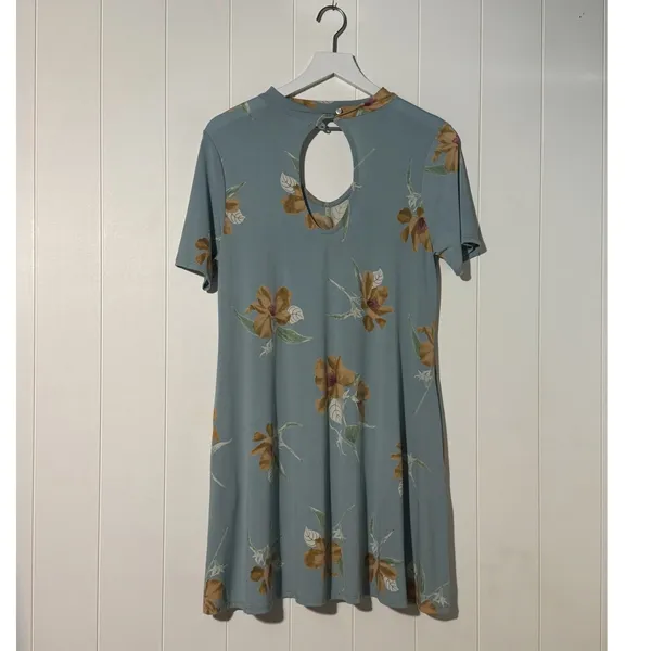MTS Blue Floral Mini Dress Short Sleeve Pocket Swing Casual Dress Medium - Image 3
