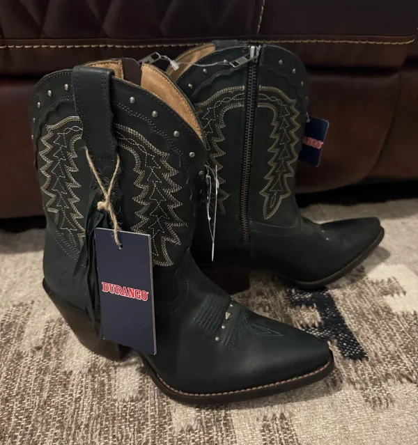 Durango Dark Heeled Boots with Fringe Size 7 - Image 2