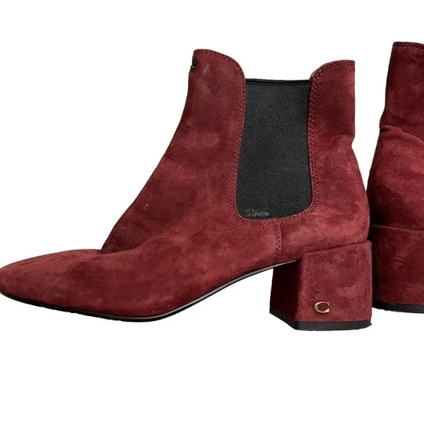 Coach Chelsea Boots Burgundy 7 Women Suede Block Heel Ankle Goring G2765 - Image 2