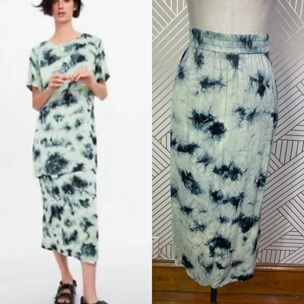 Zara The Batik Tie‎ Dye Midi Slip Skirt in Green Blue Size US XS - Image 2