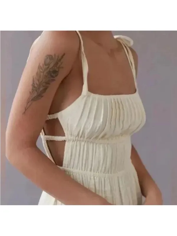 Urban Outfitters UO Courtney Tie Off white Ivory Crème Jumpsuit Large New Lined - Image 3