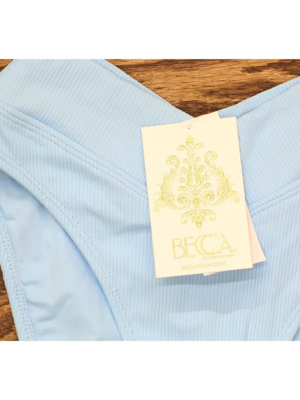 NWT Becca Womens Modern Edge Textured Rib High-Waist Bikini Bottom Ice Blue XS - Image 6