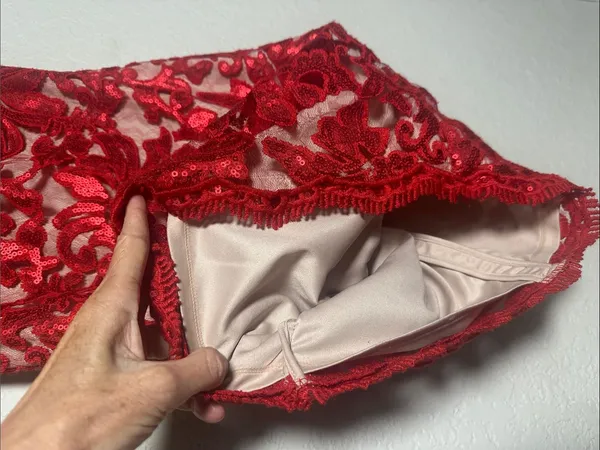 NEW Calvin Klein Red Embroidered Lace Sequin Cocktail Dress Evening Holiday Fall - Image 4
