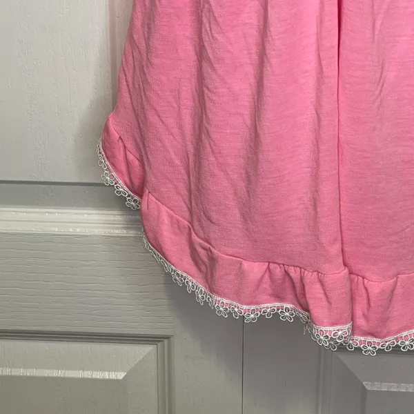 Victoria’s Secret Babydoll Pajama Tank Top Bubblegum Pink With Off White Daisy Coquette Lace Medium - Image 4
