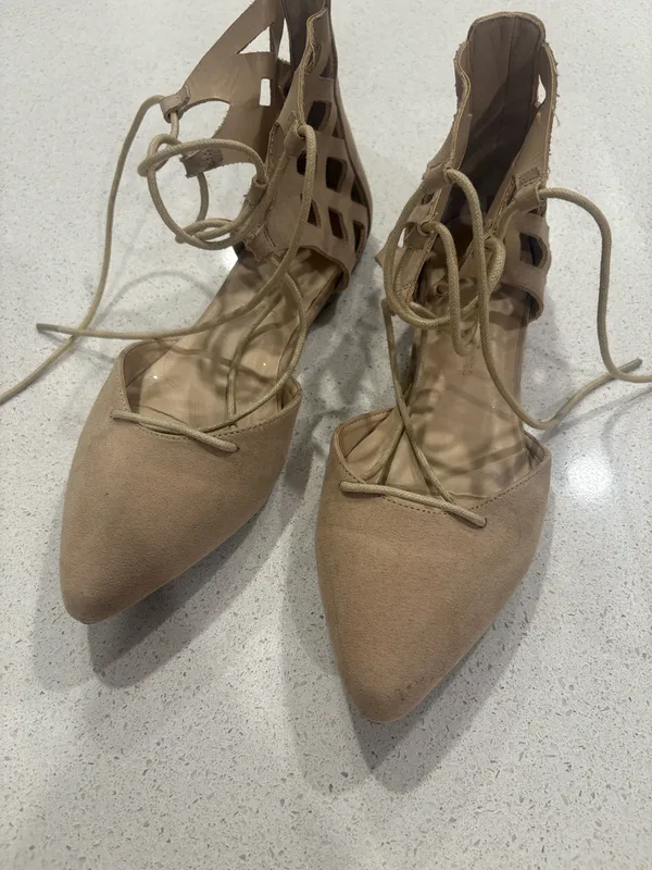 Tan pointed toe lace up flats Size 7.5 - Image 2