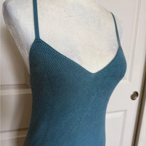 Teal Knit Spaghetti Strap Dress Blue Size M - Image 2