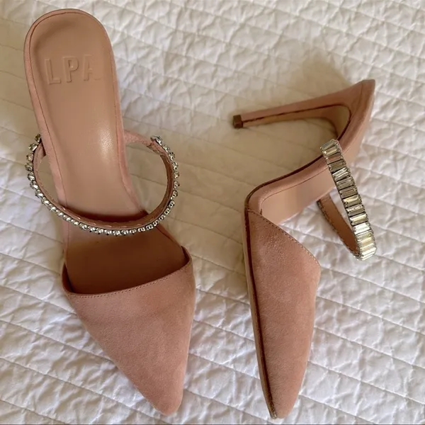 LPA x REVOLVE Lex Crystal Strap Slide Heels in Blush Pink Suede Sz. 9 - Image 5
