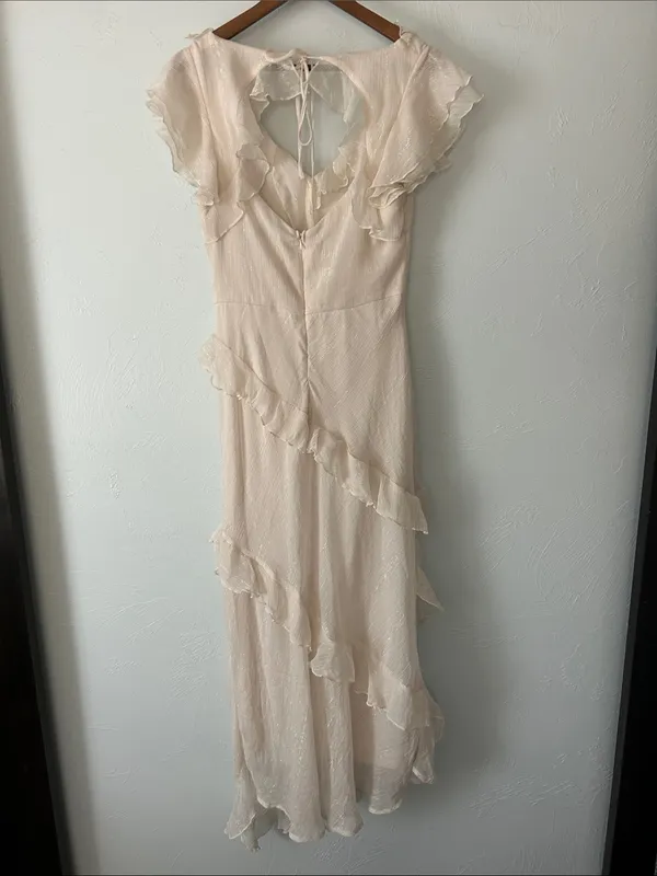 Sparkly Ruffle Tiered V-Neck Maxi Dress in Light Cream - Image 3