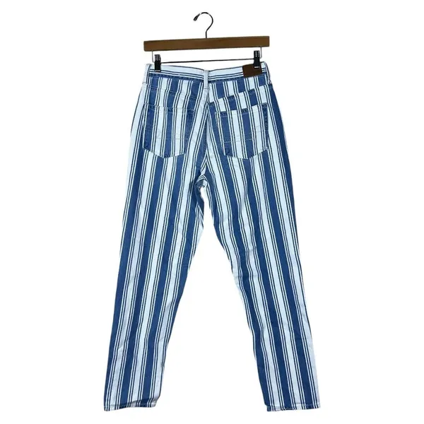 American Eagle Mom Jean Striped Denim Pants Blue White High Rise Tapered Size 2 - Image 5