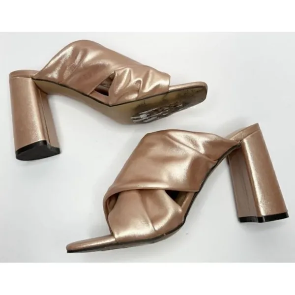 Adrienne Vittadini Gold‎ Twist Block Heel Mules Slides Rose Gold Size 6 - Image 7