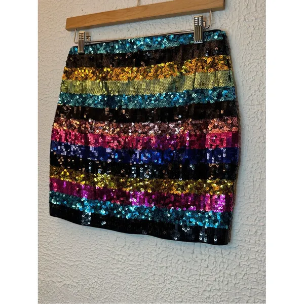 Express Multicolor Sequin Stripe Mini Skirt - Image 3