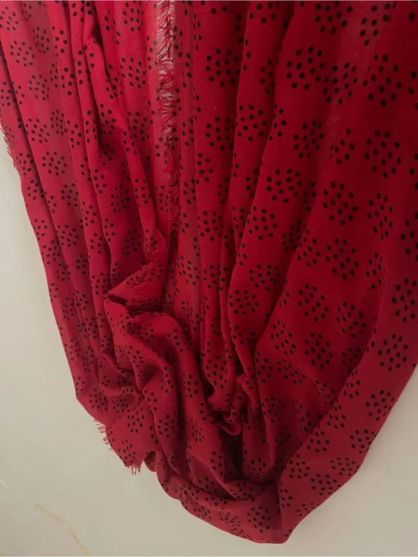 Echo Red Polka Dot Fringed Scarf - Image 5