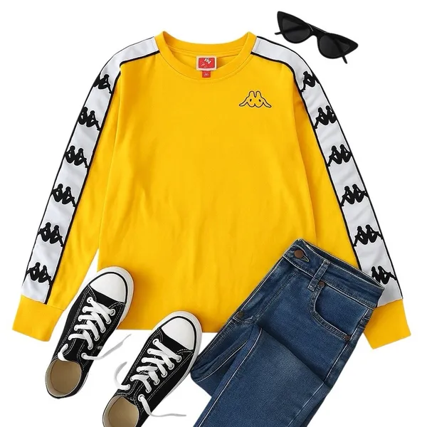Kappa Banda Logo Tape Long Sleeve Top Yellow White Streetwear Women Small in EUC - Image 11