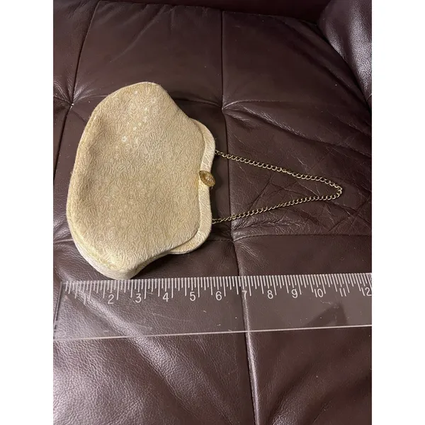 Gold Brocade Evening Bag Floral Frame Clutch Chain Handle Formal Purse VTG - Image 7