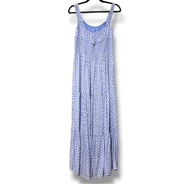 Aerie blue white smocked maxi dress bohemian cottagecore polka dot pattern med - Image 2