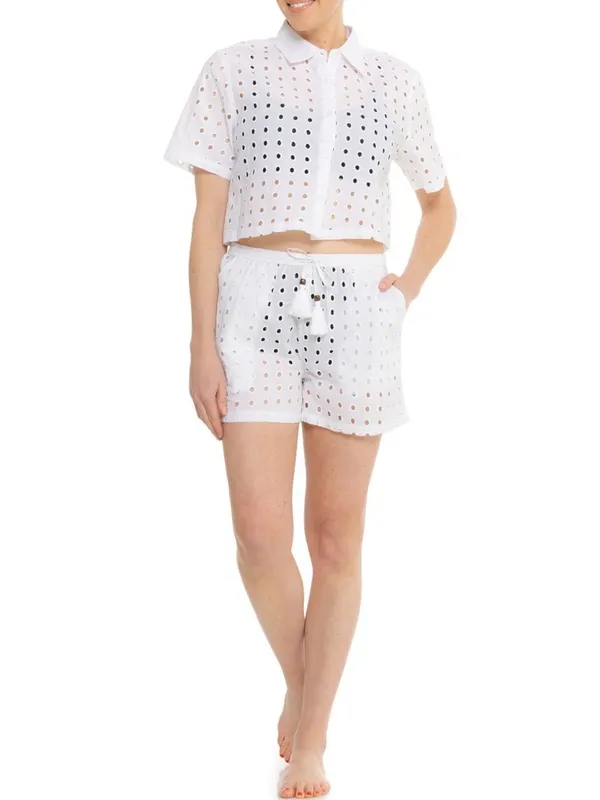 NWT True Destinations Eyelet Cover-Up Shirt and Shorts Set sz L - Image 9