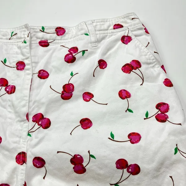 David N Sport White Cherry Print High Rise Shorts 100% Cotton Womens 16 - Image 2