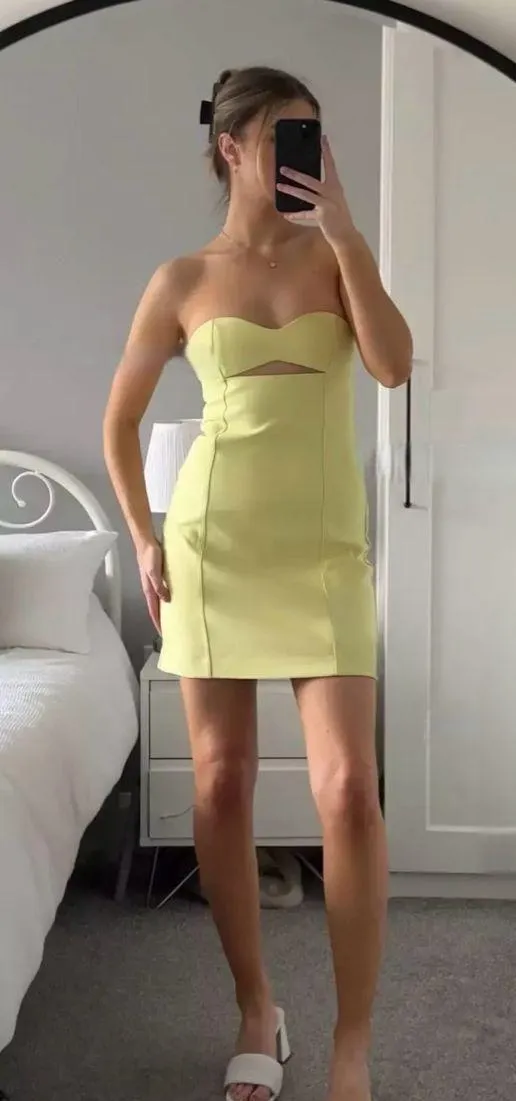 Zara Bodycon Strapless Mini Lemon Party Coctail Shower Bridal 🍋Dress - Image 9