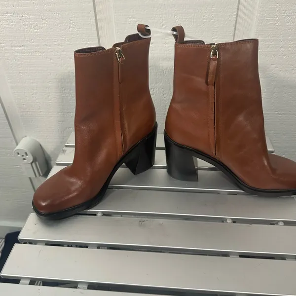 Franco Sarto Boots Leather Heel 3.75” A Paula Brown Size 10M NWOT - Image 8