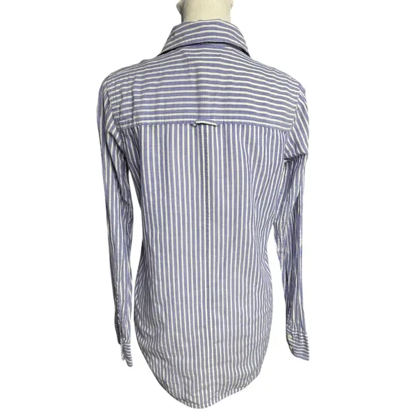 J.Crew Boy Fit Blue White Striped Button Up Shirt Size 00 Cotton Stretch - Image 4
