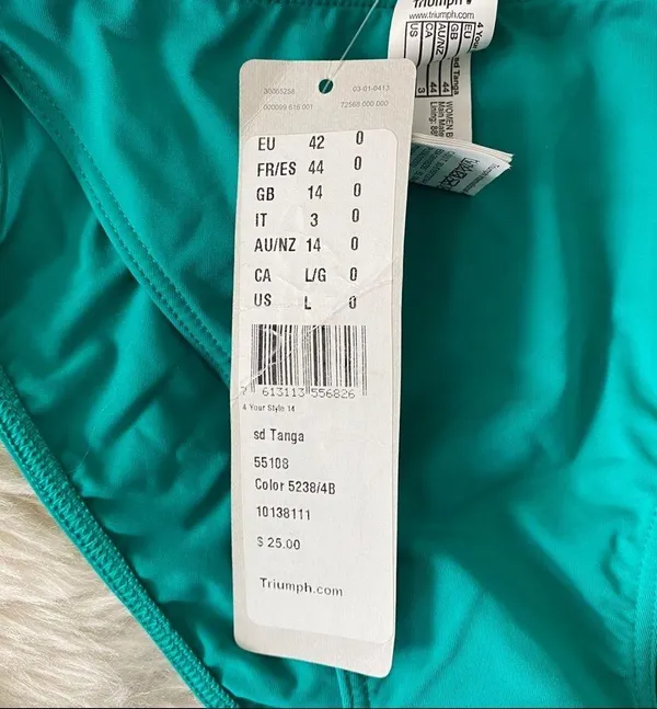 Triumph Teal Tie String Bikini Bottoms NWT Size L - Image 5