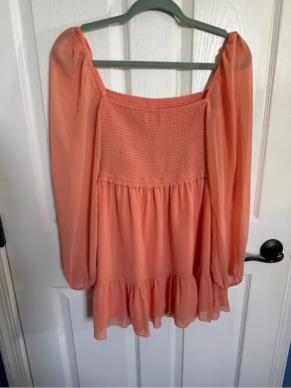 Wilfred Aritzia Tempest Mini Dress Sheer Puff Sleeves in coral small - Image 4