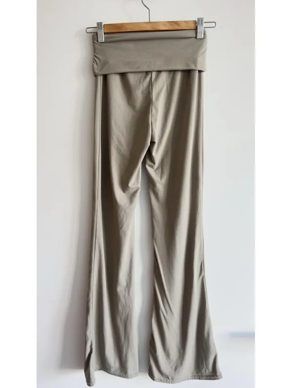 Kimberly C Soft Foldover Flare Pants Taupe Lounge Yoga Stretch Small - Image 9