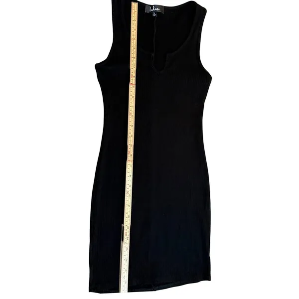 Lulus Black Ribbed‎ Notched Scoop Neck Bodycon Mini Dress Small - Image 7