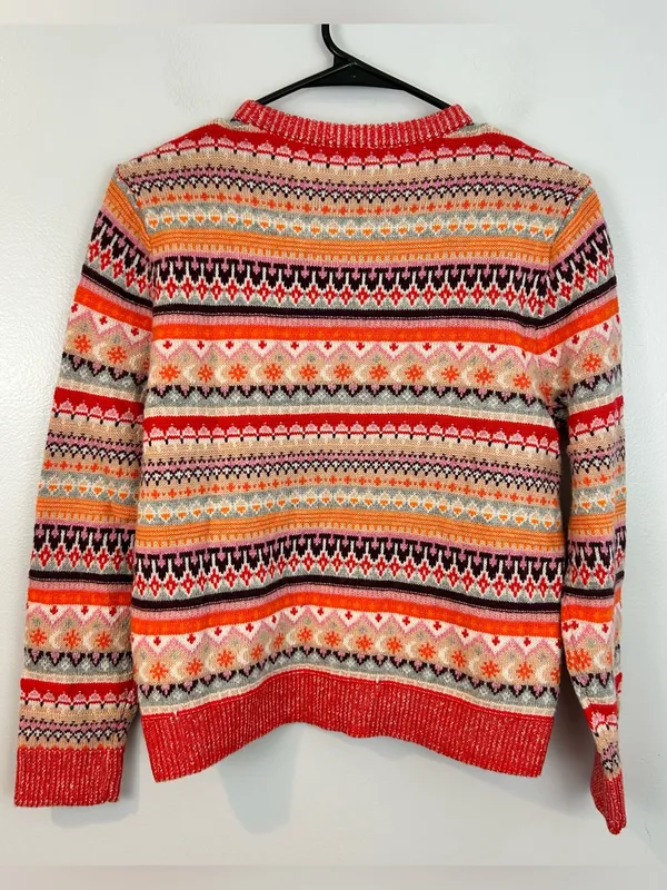 NWT J. Crew Wool Blend Bright Cerise Peony Faire Isle Wool Blend Sweater Small - Image 3