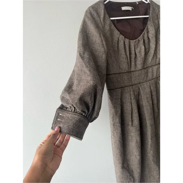 Badgley Mischka Women Size 4 Brown Houndstooth 100% Wool Shift Dress - Image 2