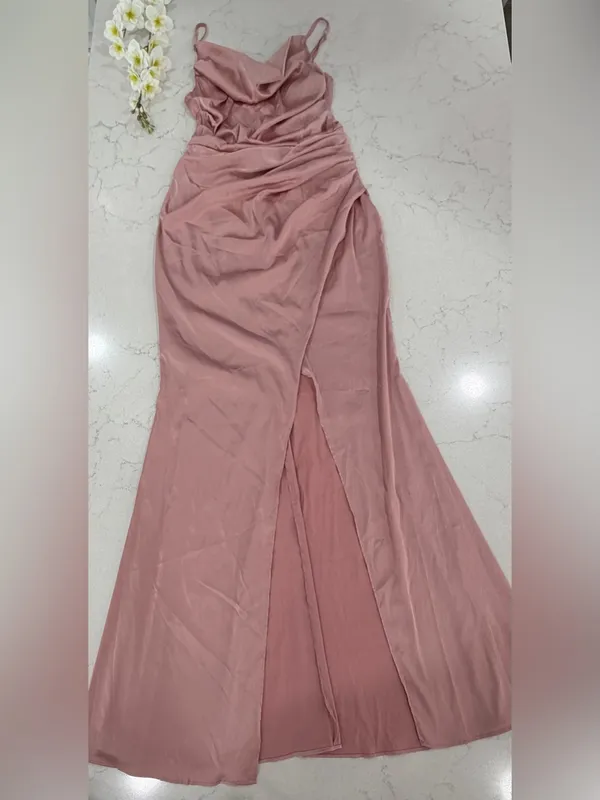 SHEIN Rose Dusty Pink Satin Maxi Dress with Front Slit - Image 2