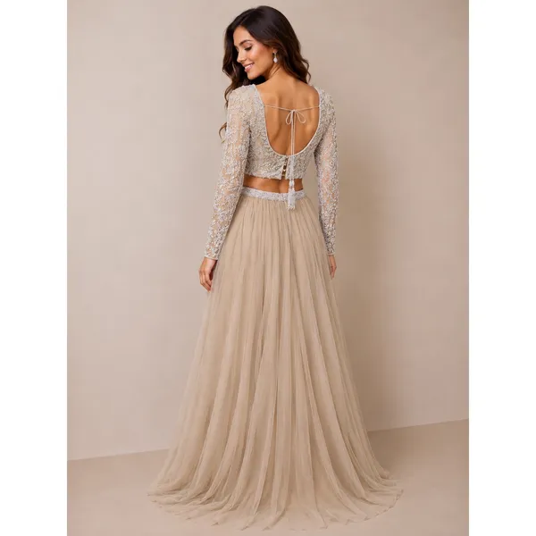 Sherri Hill 53559 Nude Ivory Beaded Two Piece Prom Gown Dress Womens 00 NEW - Image 2