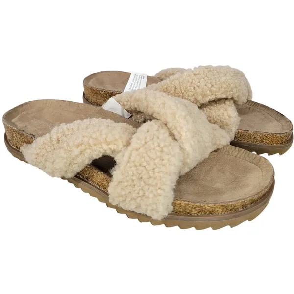 Treasure and Bond Sherpa Slide Sandals Cream Women Size 6‎ Comfort Cozy Warm - Image 11