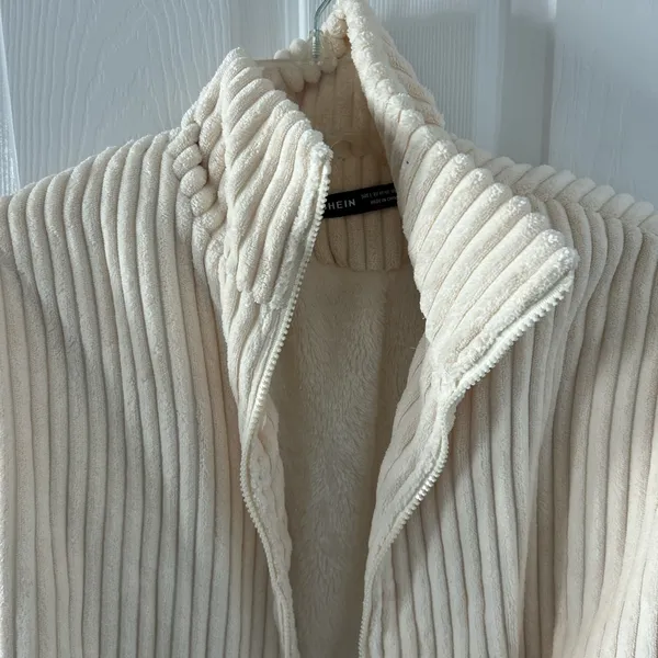 Cream Ribbed Women's Jacket - Image 2