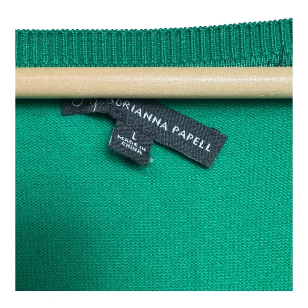adrianna‎ Papell Green Pleated Sleeve V Neck Knit Top Blouse - L - Image 5
