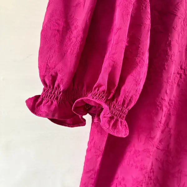 Ted Baker Magenta Pink Floral‎ Jacquard Puff Sleeve Blouse XL 1037380 NWT - Image 4