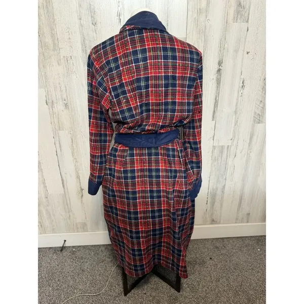 Chaps Tartan Plaid Fleece Bathrobe One Size Fits Most Navy Blue Red Shawl Collar - Image 4