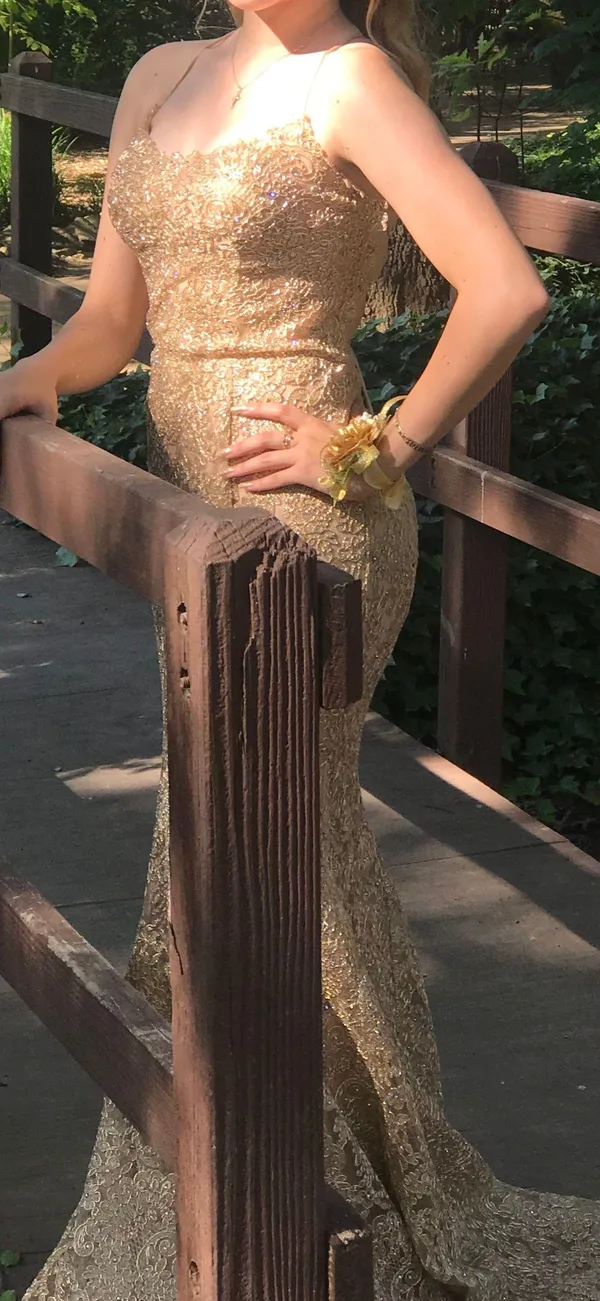 Amelia Couture Gold Mermaid Prom Dress - Image 7