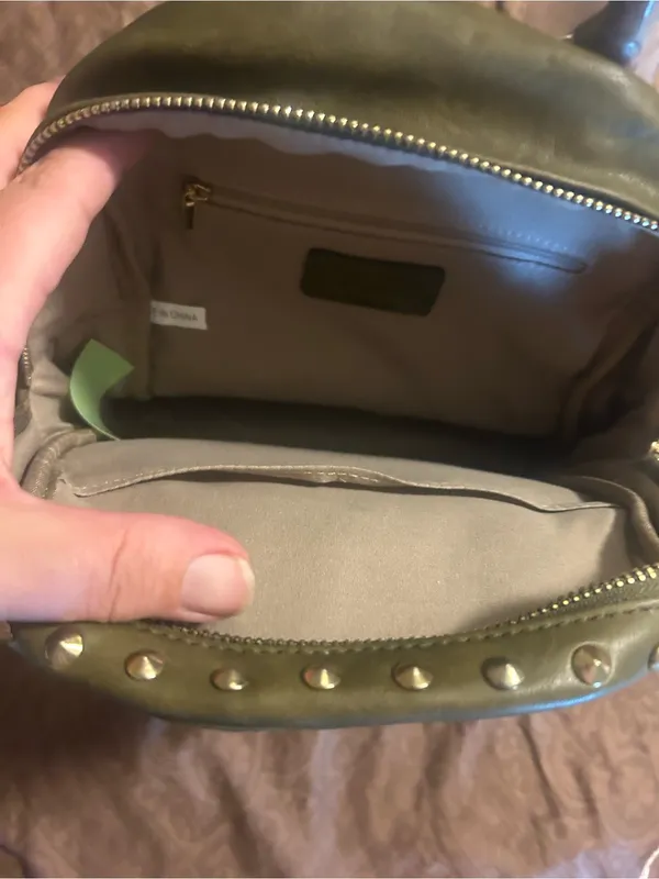 Olive Green Faux Leather Women’s Backpack Purse - Image 4
