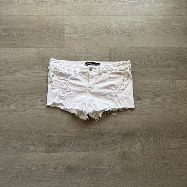 Express Low Rise Cut Off Denim Shorts - Image 6