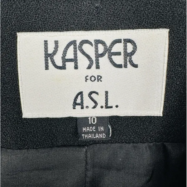 Kasper ASL Black Wool Blazer Jacket Women's 10 Button Front Career 90s‎ Vintage - Image 9
