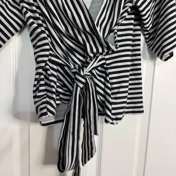 Express Monochrome Striped Wrap Top XL - Image 6