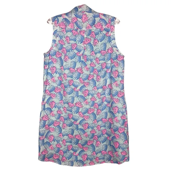 Vineyard Vines Pink Blue Pineapple Linen Dress 10 Resort Wear Golf Beach Pockets - Image 6